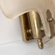 Pair of vintage shell glass wall lights, Art Deco style fixtures.