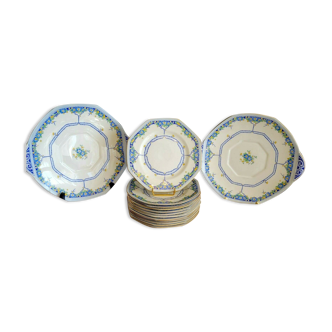 Former porcelain dessert service Royal Doulton Arvon 12 plates +2 courses 1930