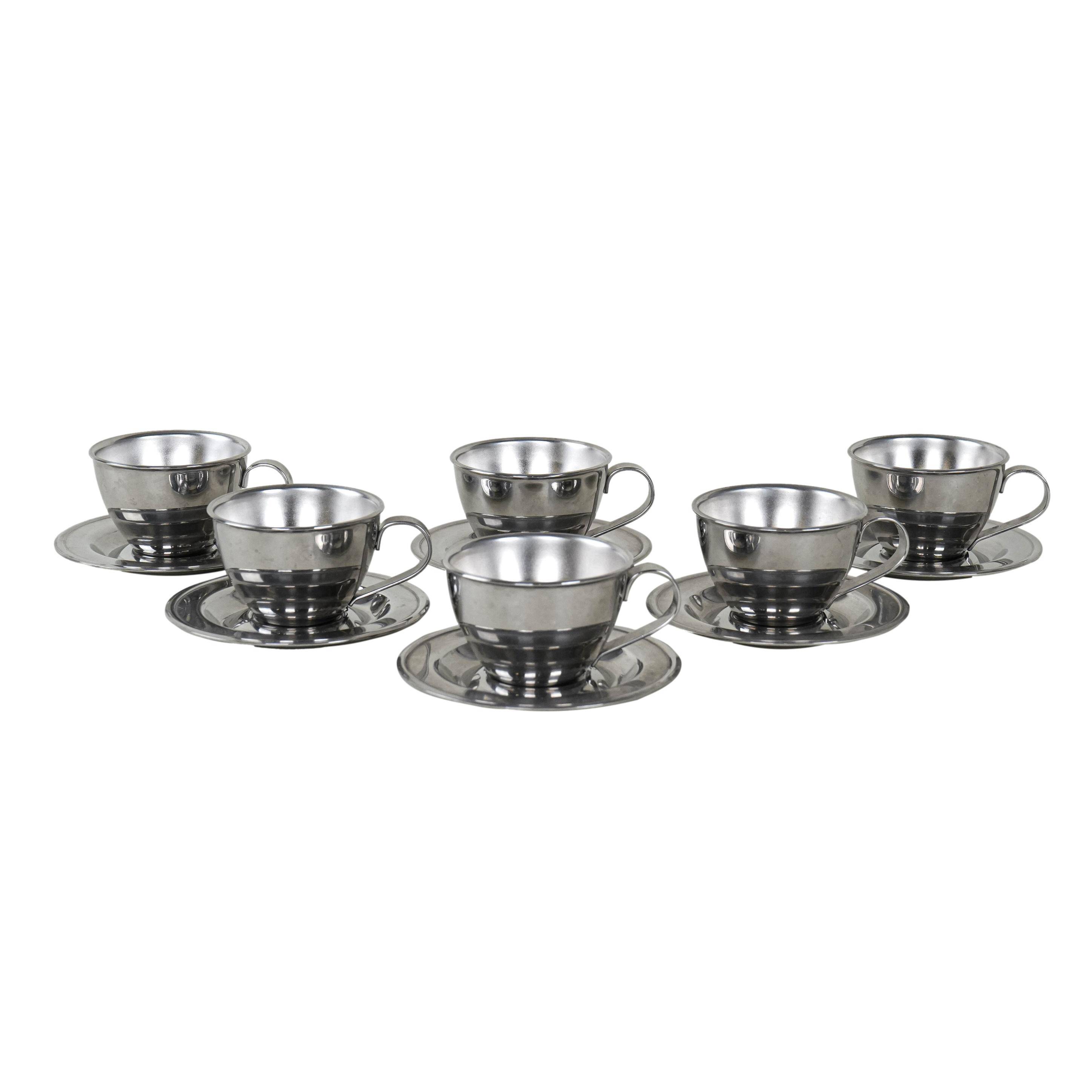 Set of stainless steel cups, Italian design, 1980s, production: Italy