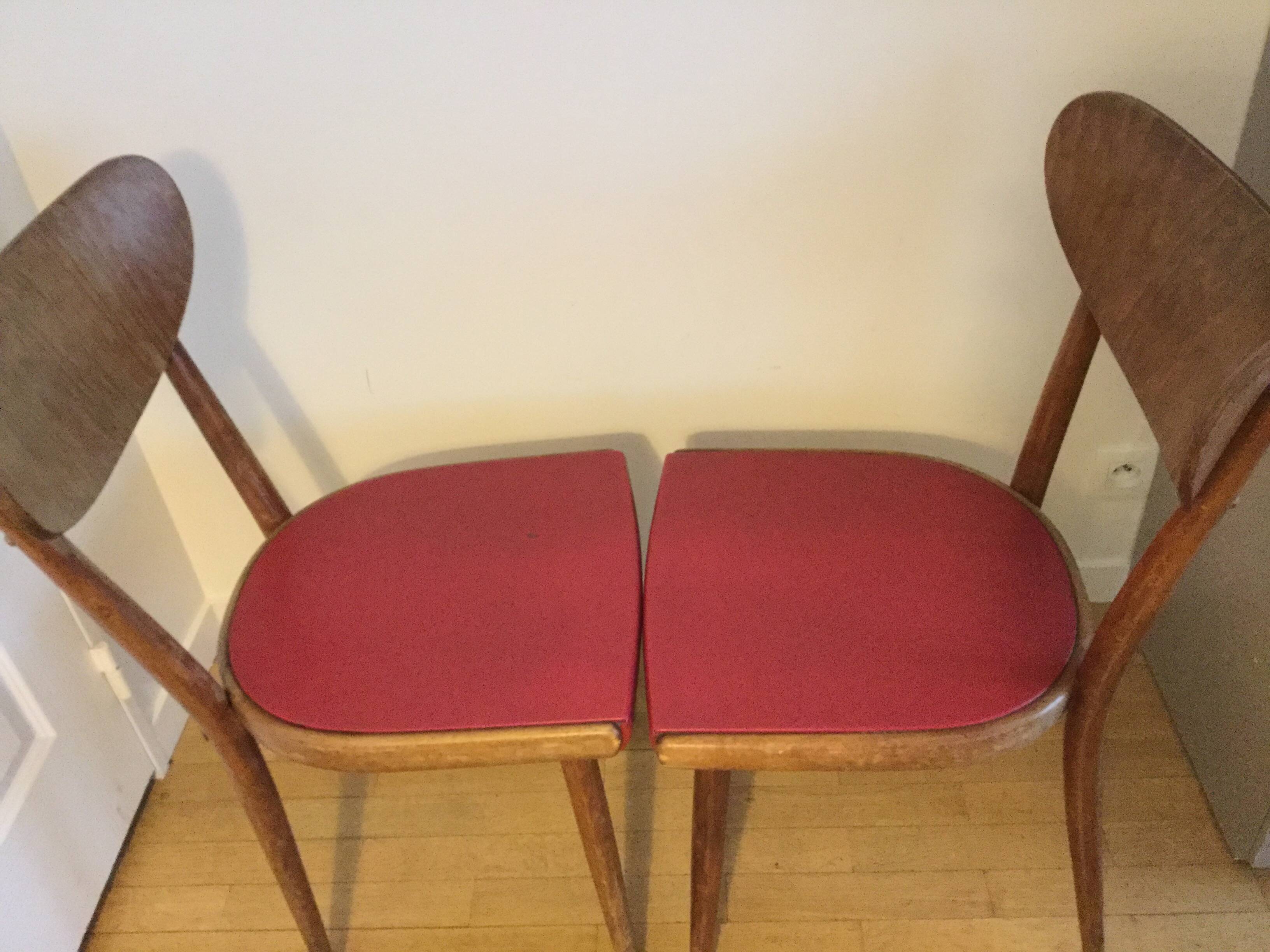 Vintage red wooden bistro chairs THONET 1950