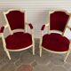 PAIR OF LOUIS XVI STYLE CABRIOLET ARMCHAIRS IN STUDDED RED VELVET FABRIC