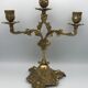 Pair of old candlesticks in bronze 3 lights rocaille style 28,5 cm