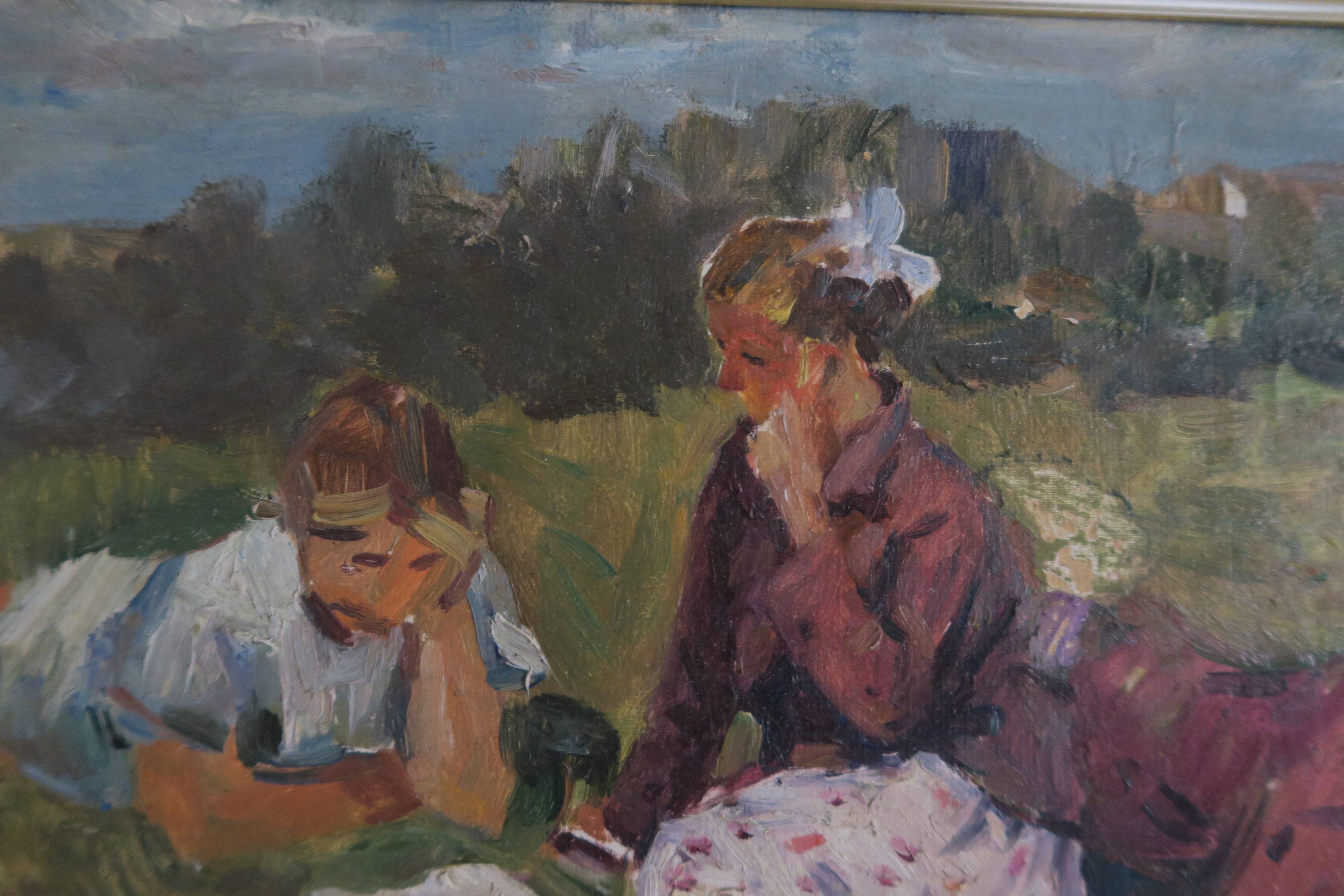 Children working in grass russian school 50s