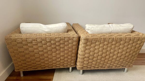 Paire de fauteuils Ligne Roset Wicky par Didier Gomez en corde tressée