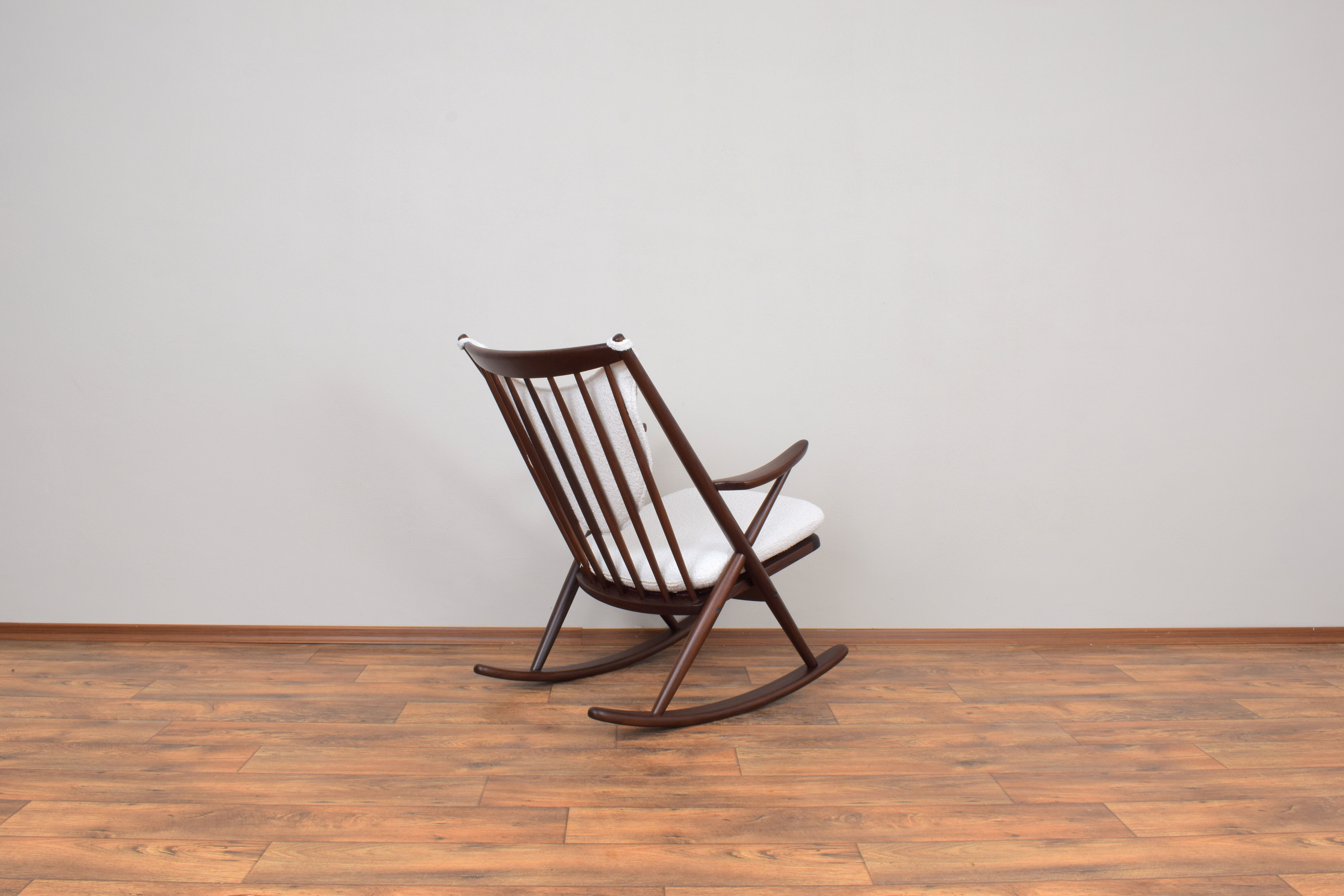 Danish teak & boucle rocking chair by Frank Reenskaug for Bramin