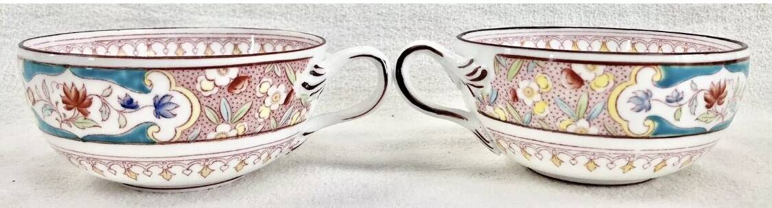 2 old Sarreguemines Minton porcelain tea cups + saucers