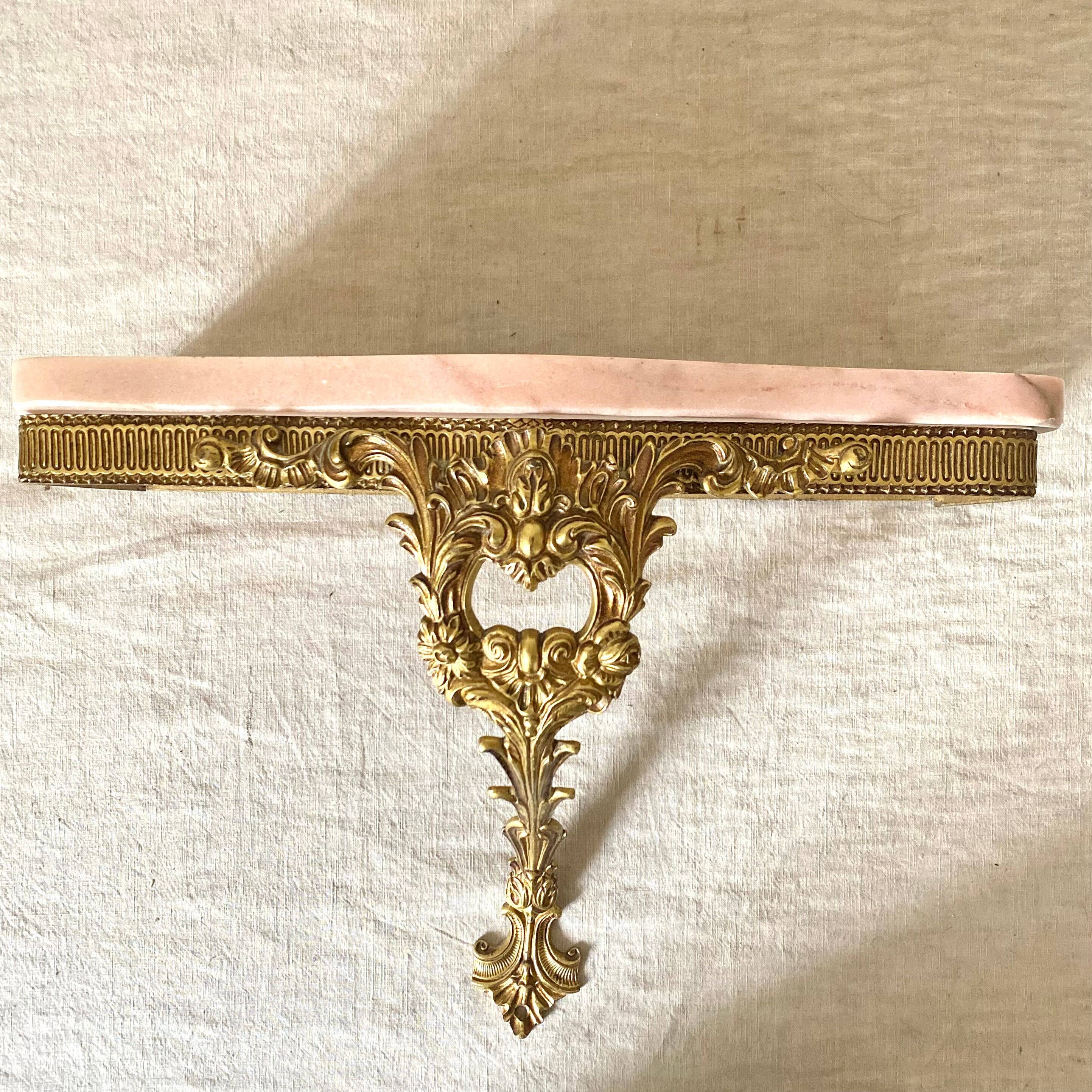 Baroque style wall console in pink marble and gilded metal