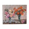 Naive oil painting vases of 50s flowers