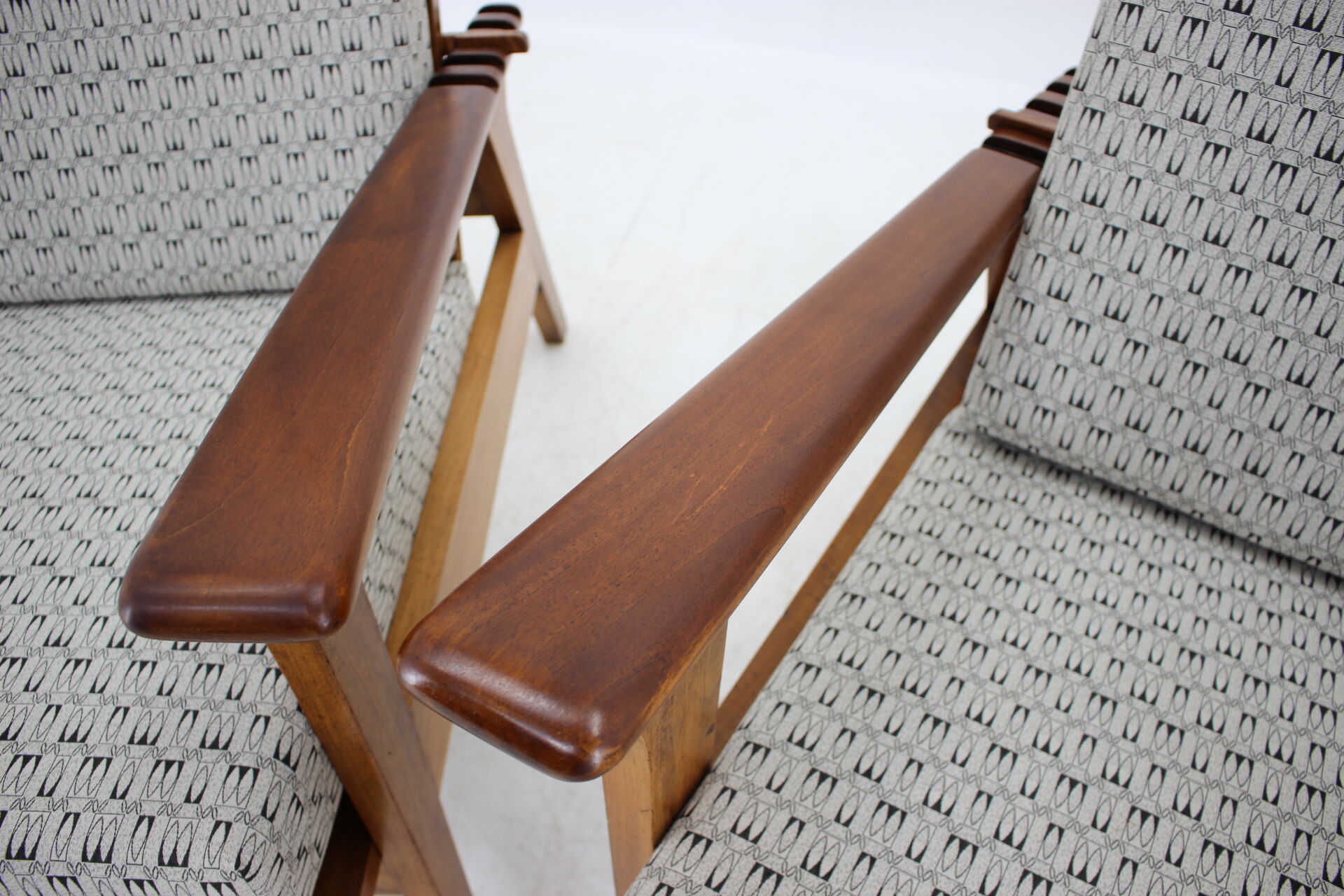 1930s Pair of Antonin Heythum Very Rare Armchairs + Stools, Czechoslovakia