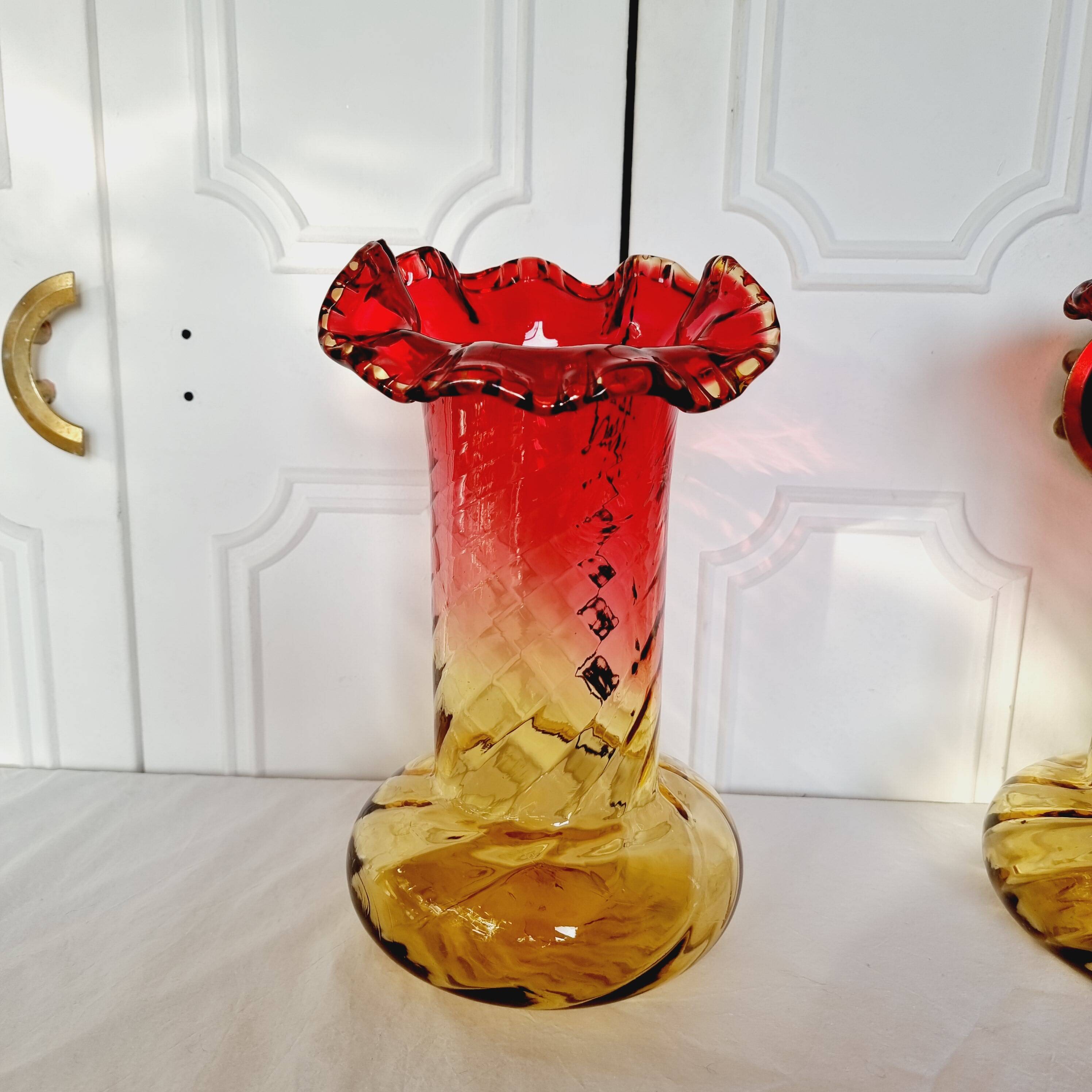 2 Art Nouveau Style Turned Glass Vases from 1900