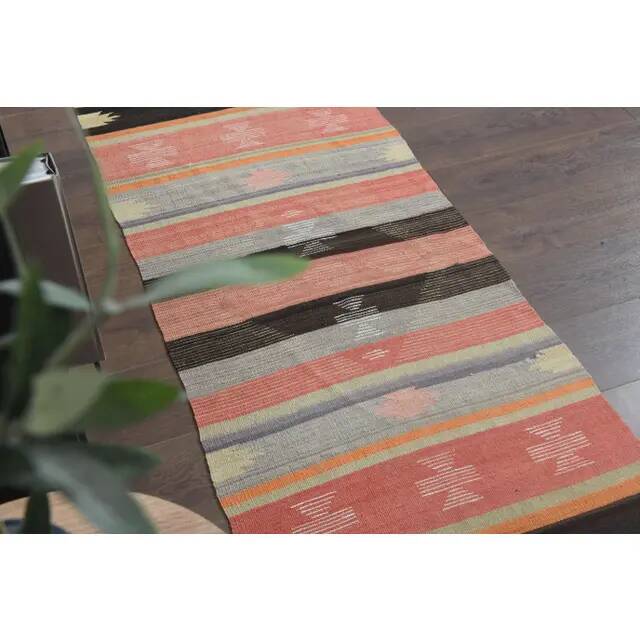 1970s Vintage Turkish Handmade Wool Cotton Orange Kilim Rug 78x254