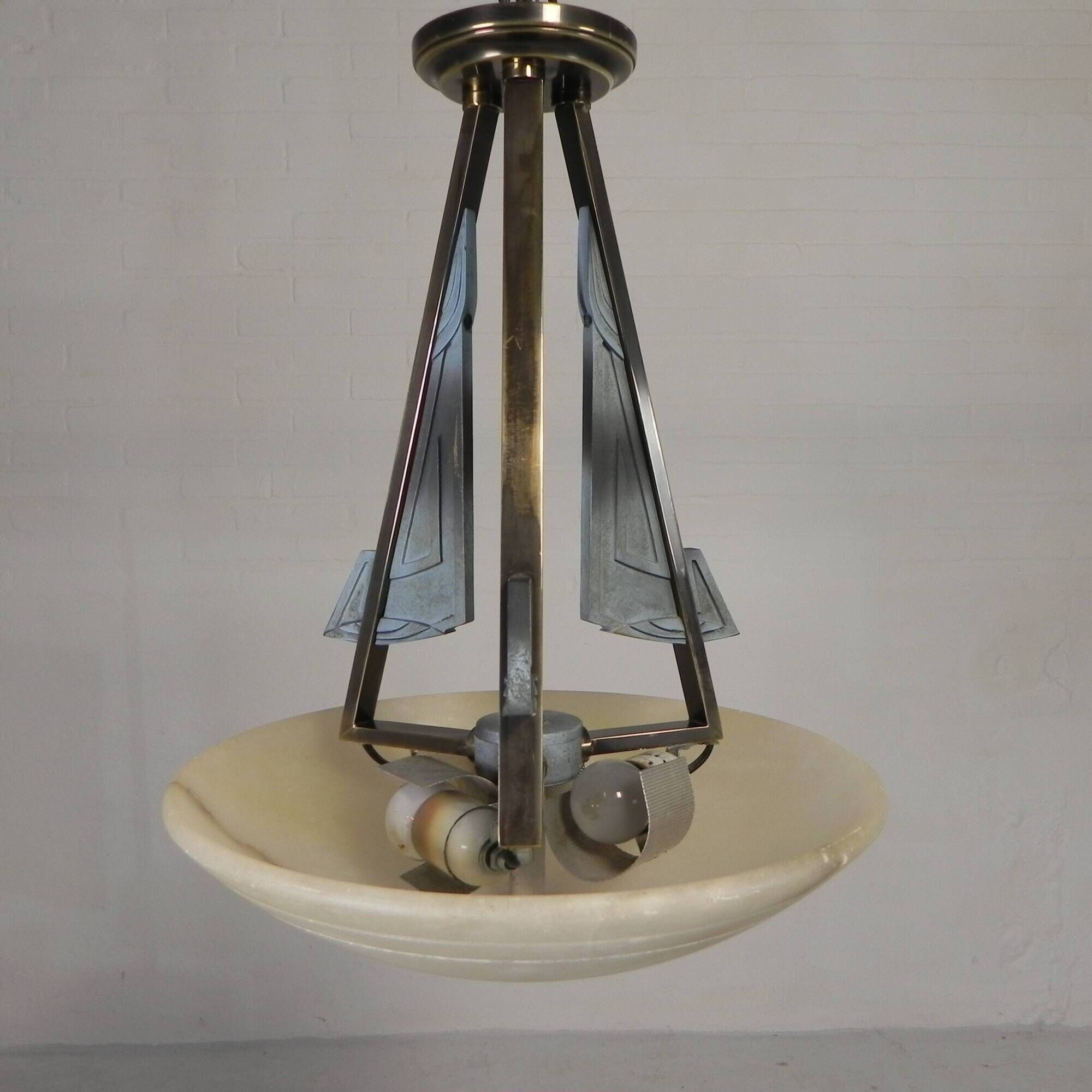 Art Deco style pendant light with alabaster shade, 1980s