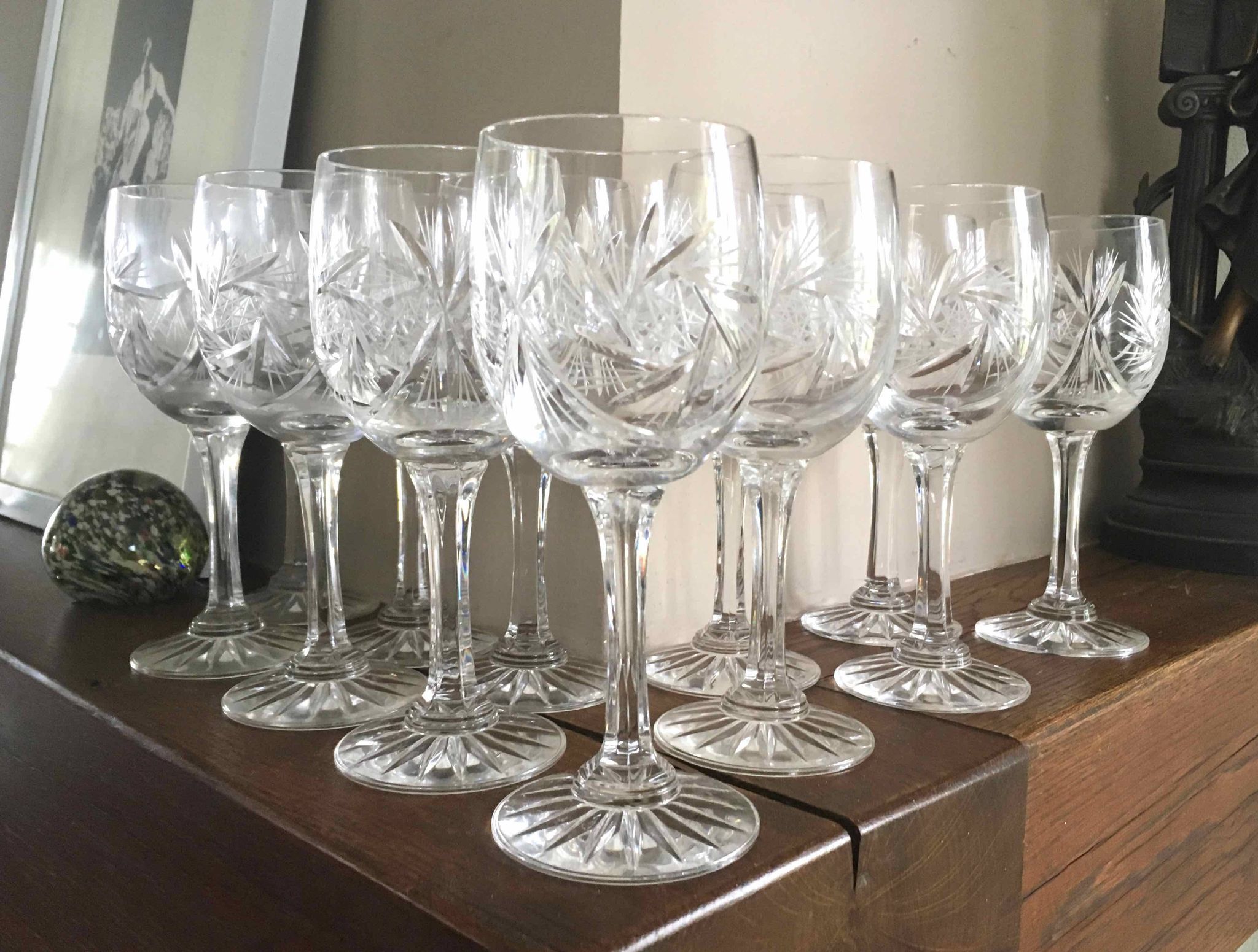 Set of 12 cut crystal wine glasses
