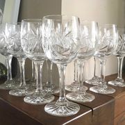 Set of 12 cut crystal wine glasses