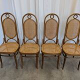 Set of 4 Vintage Bentwood Cane Dining Chair, Thonet Style, 1970s Yugoslavia