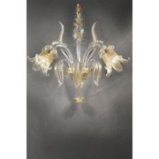 Luxury Italian Clear and Gold-Leaf Wall Sconce R With Flowers and Leaves Mu