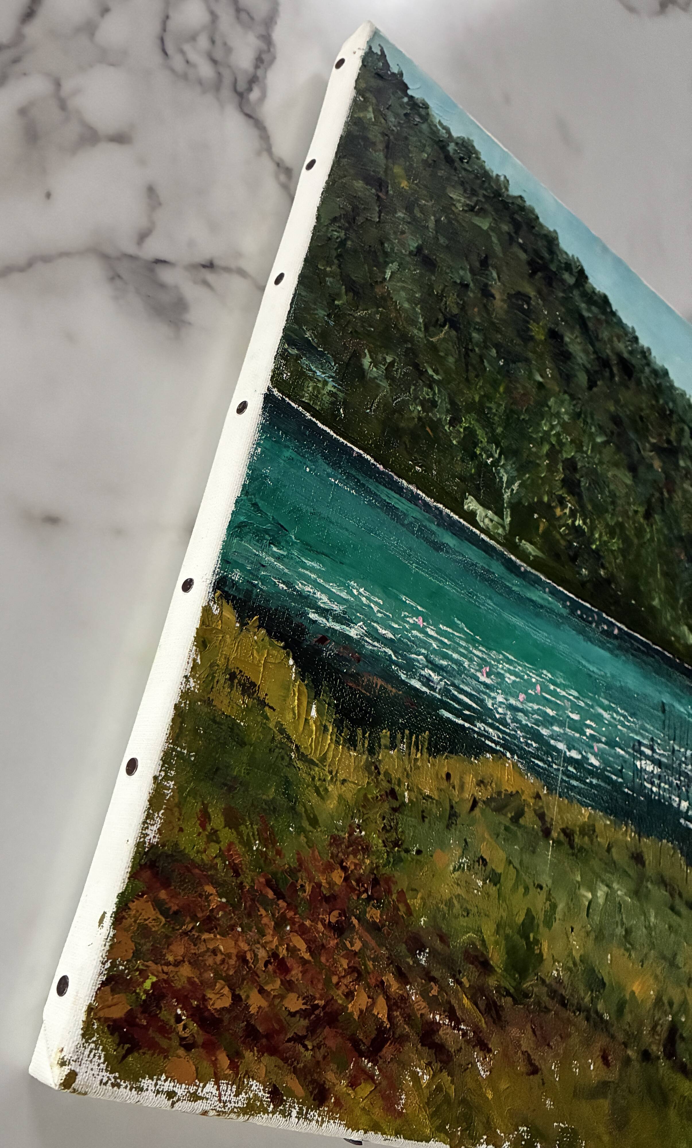 Tableau huile au couteau sur toile Lac d'Ambléon