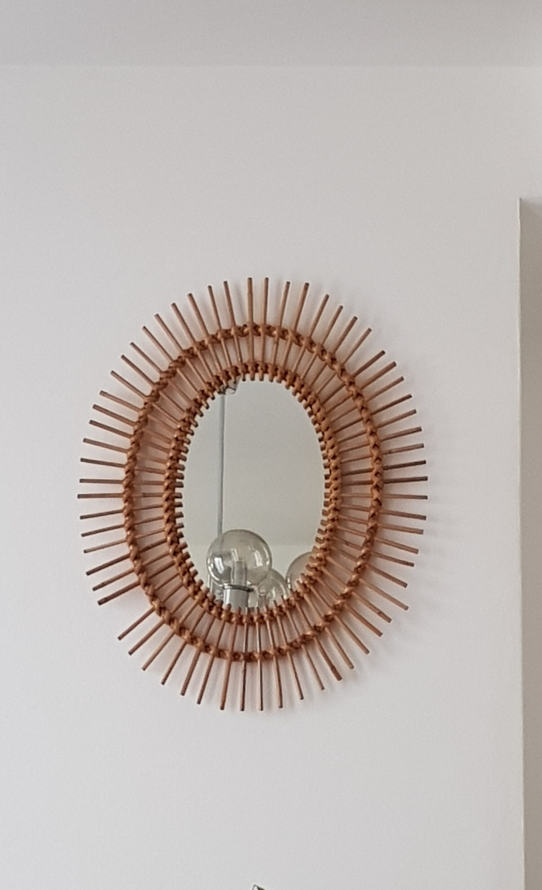 Oval rattan sun mirror 1960 50x63cm