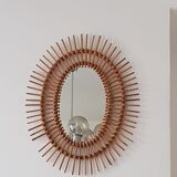 Oval rattan sun mirror 1960 50x63cm