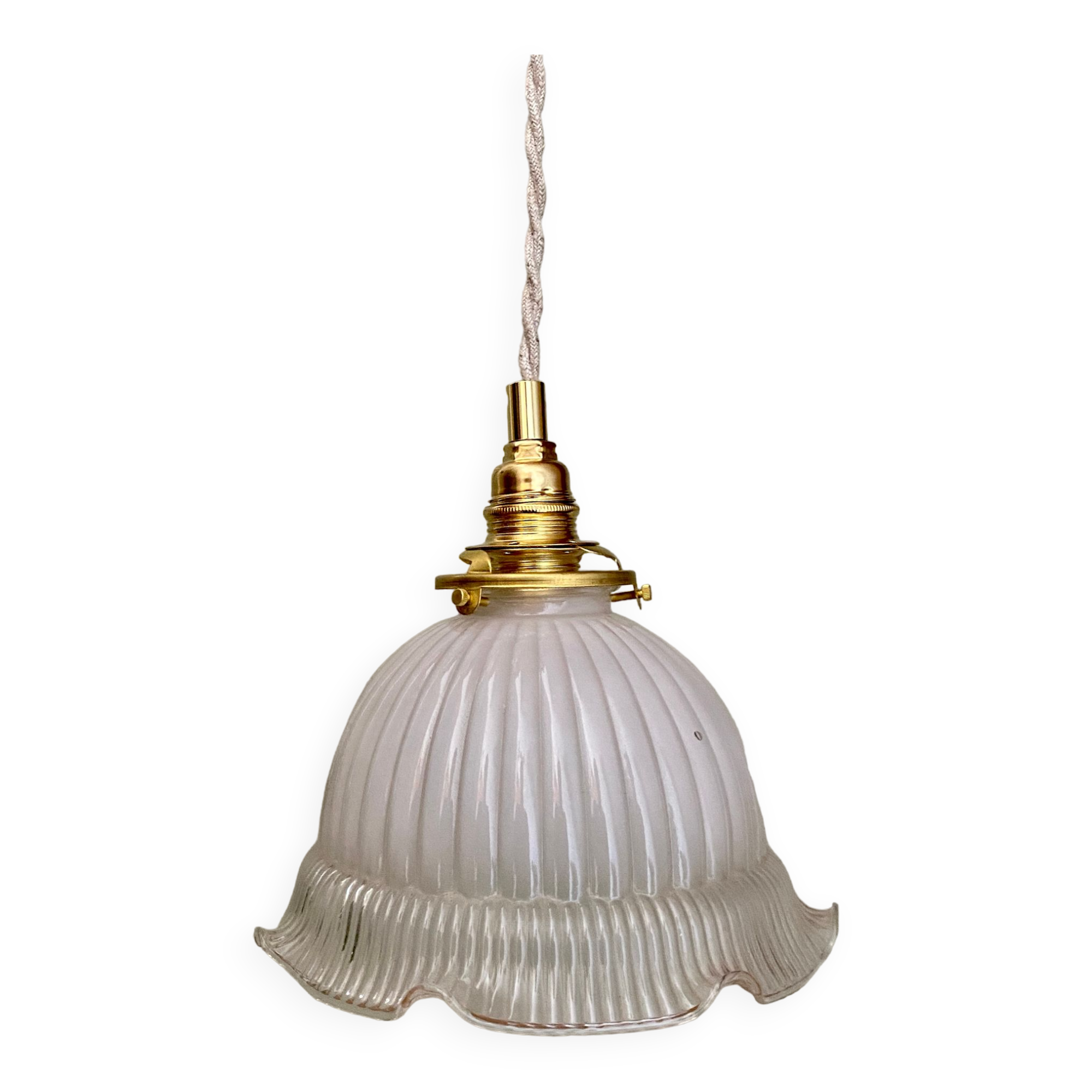 Vintage lampshade pendant lamp in white glass and transaparent