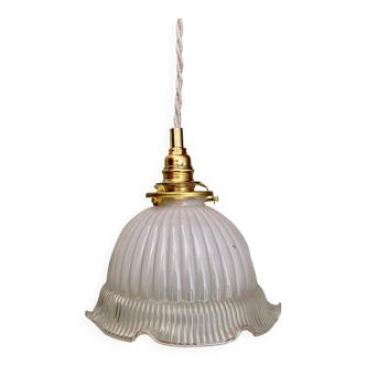 Vintage lampshade pendant lamp in white glass and transaparent