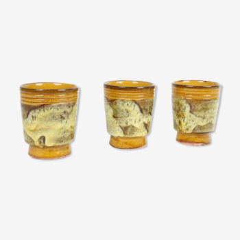 Set of 3 glazed stoneware glasses, vintage