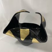 Black Murano-Style Art Glass Centerpiece Bowl with Gold Leaf Accents