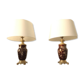 ELEGANT PAIR OF LIVING ROOM LAMPS GILDED BRONZE EARTHENWARE DESIGN NINETEENTH ART NOUVEAU