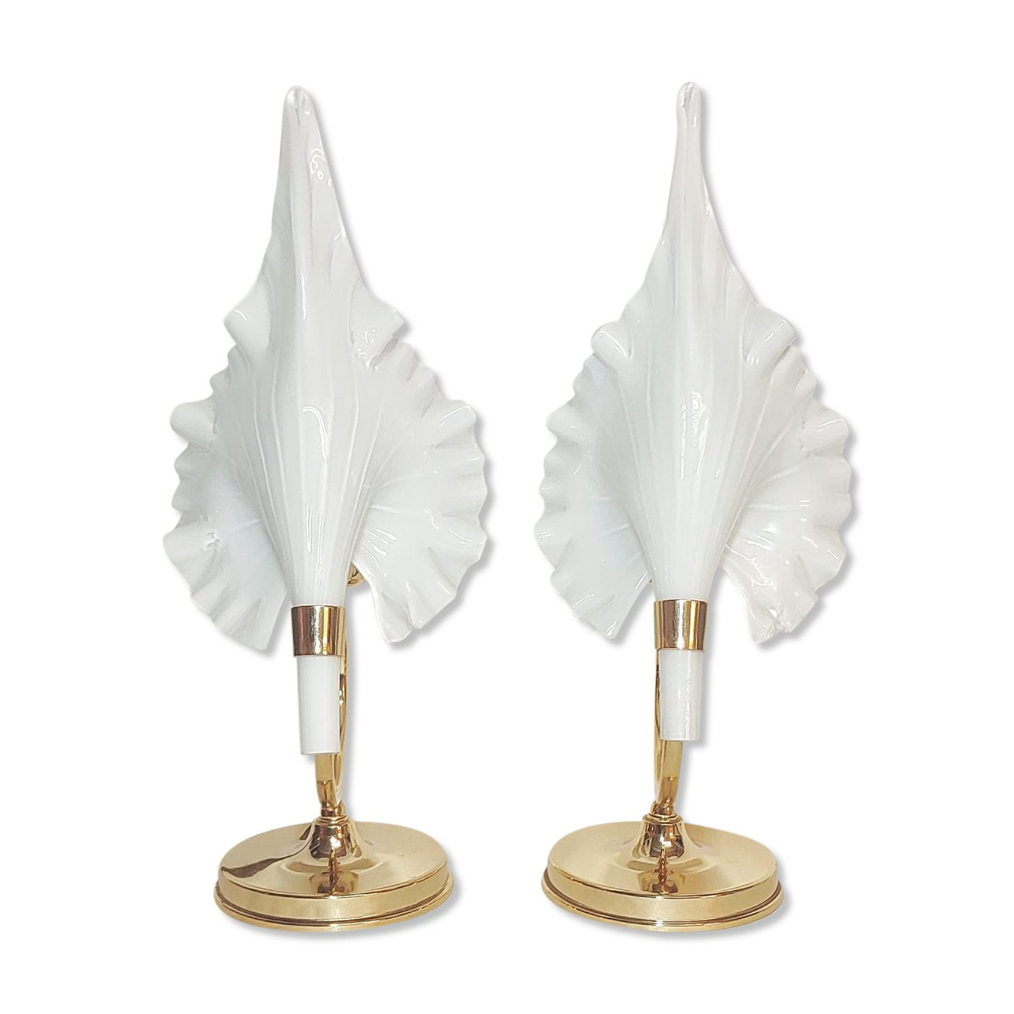 Pair of table lamps calla lily "Franco Luce" murano glass. Italy 1960s.