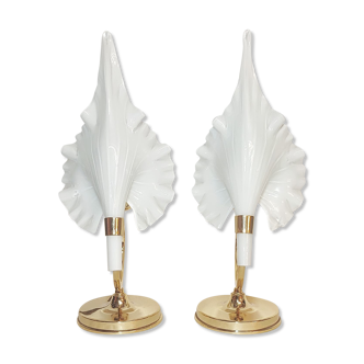 Pair of table lamps calla lily "Franco Luce" murano glass. Italy 1960s.