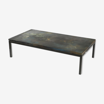 Coffee table black lacquered metal, signed G.clement, 1971