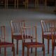 Set of 6 classic modern Danish dining chairs, in oak with upholstered seats, 1950s.