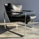 Vintage black leather armchair on metal base, 1980s
