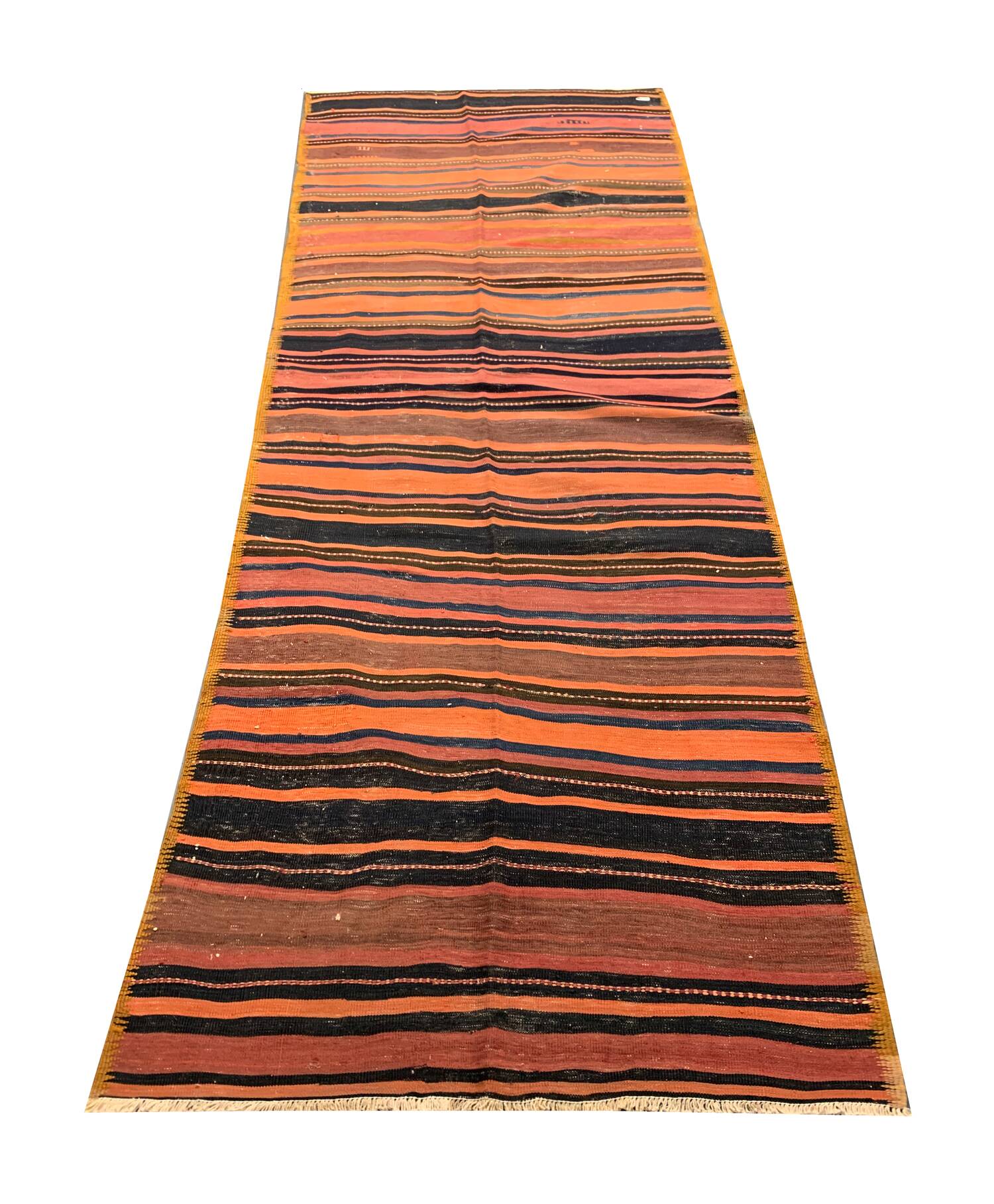 1960s Anatolian Kilim Runner, Striped Handwoven Wool Rug 125 x 363 cm