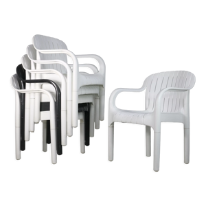 Set de 6 fauteuils d'extérieur Pierre Paulin Dangari, Allibert. Plastique. France, 1980