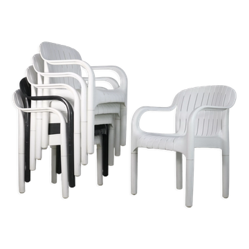 Set de 6 fauteuils d'extérieur Pierre Paulin "Dangari", Allibert. Plastique. France, 1980