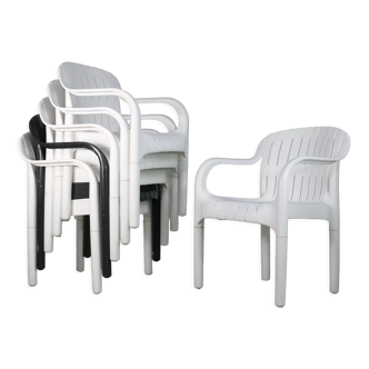 Set de 6 fauteuils d'extérieur Pierre Paulin "Dangari", Allibert. Plastique. France, 1980