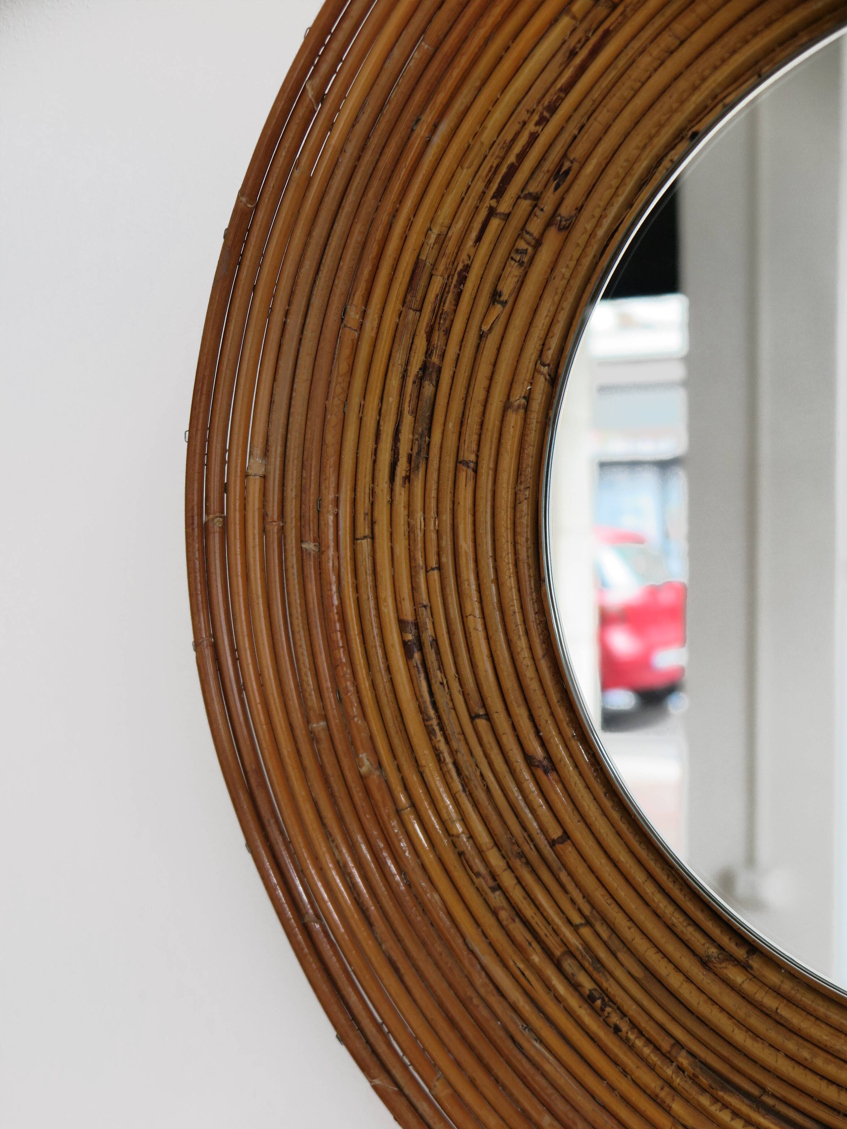 Italian rattan bamboo wall mirror, 1960s, 65 cm