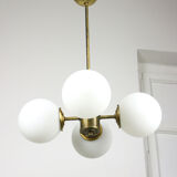 Mid-century Brass and Opaline Chandelier