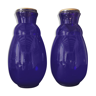 Pair of hand-painted cobalt blue glass vases