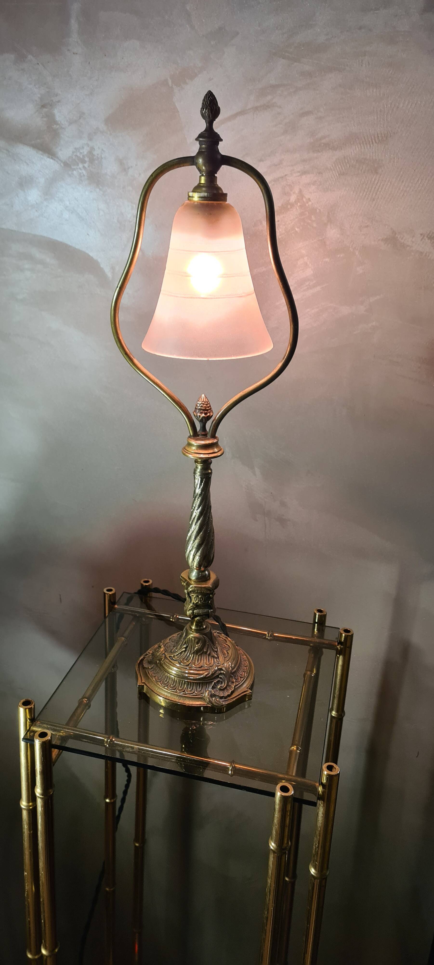 Old lamp in bronze and opaque glass