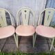 Série de 6 chaises Baumann bois vert avec assise galette clair années 80 vintage