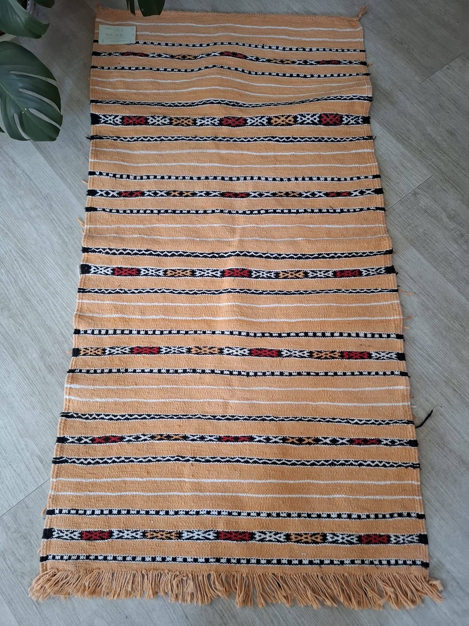 Small Berber Kilim Ochre Sand – Flat Weaving Hanbel – 77x150 cm