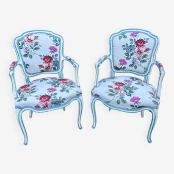 Pair of Cabriolet armchairs in painted wood, Louis XV style, 19th century period