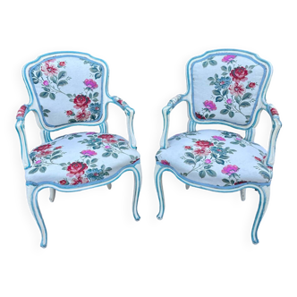 Pair of Cabriolet armchairs in painted wood, Louis XV style, 19th century period