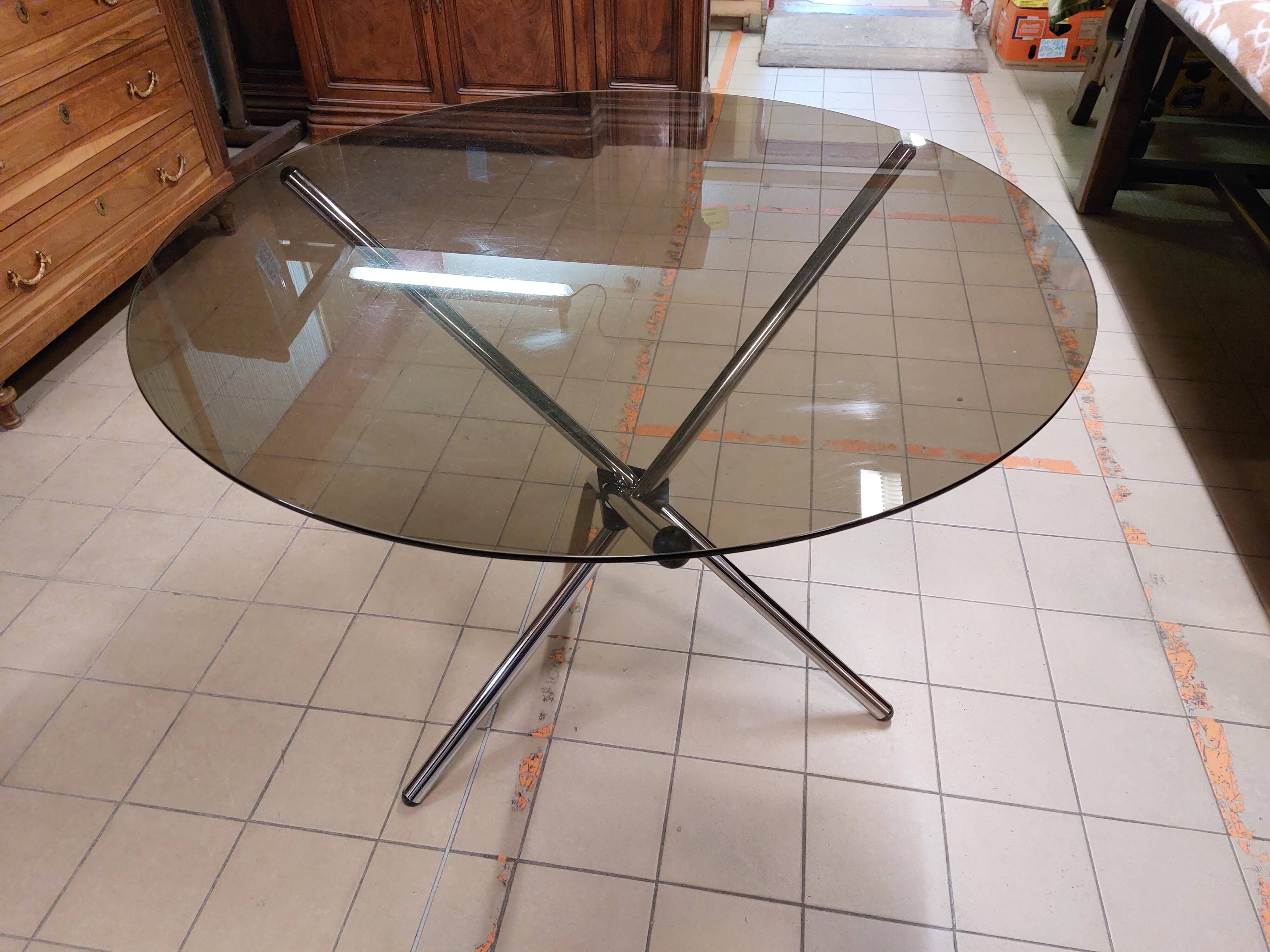 Roche Bobois vintage round table Chrome and smoked glass