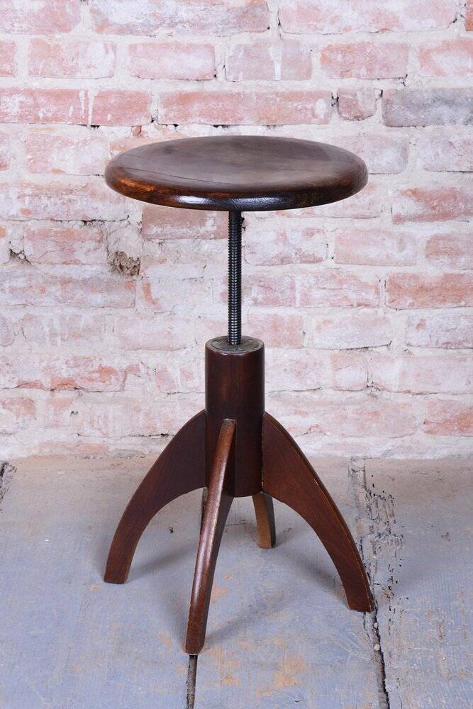 Mid-Century Czech Beech Piano Stool, 1940s