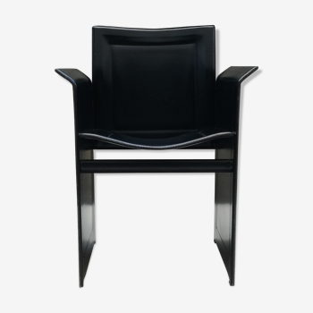 Tito Agnoli Italian black leather design chair
