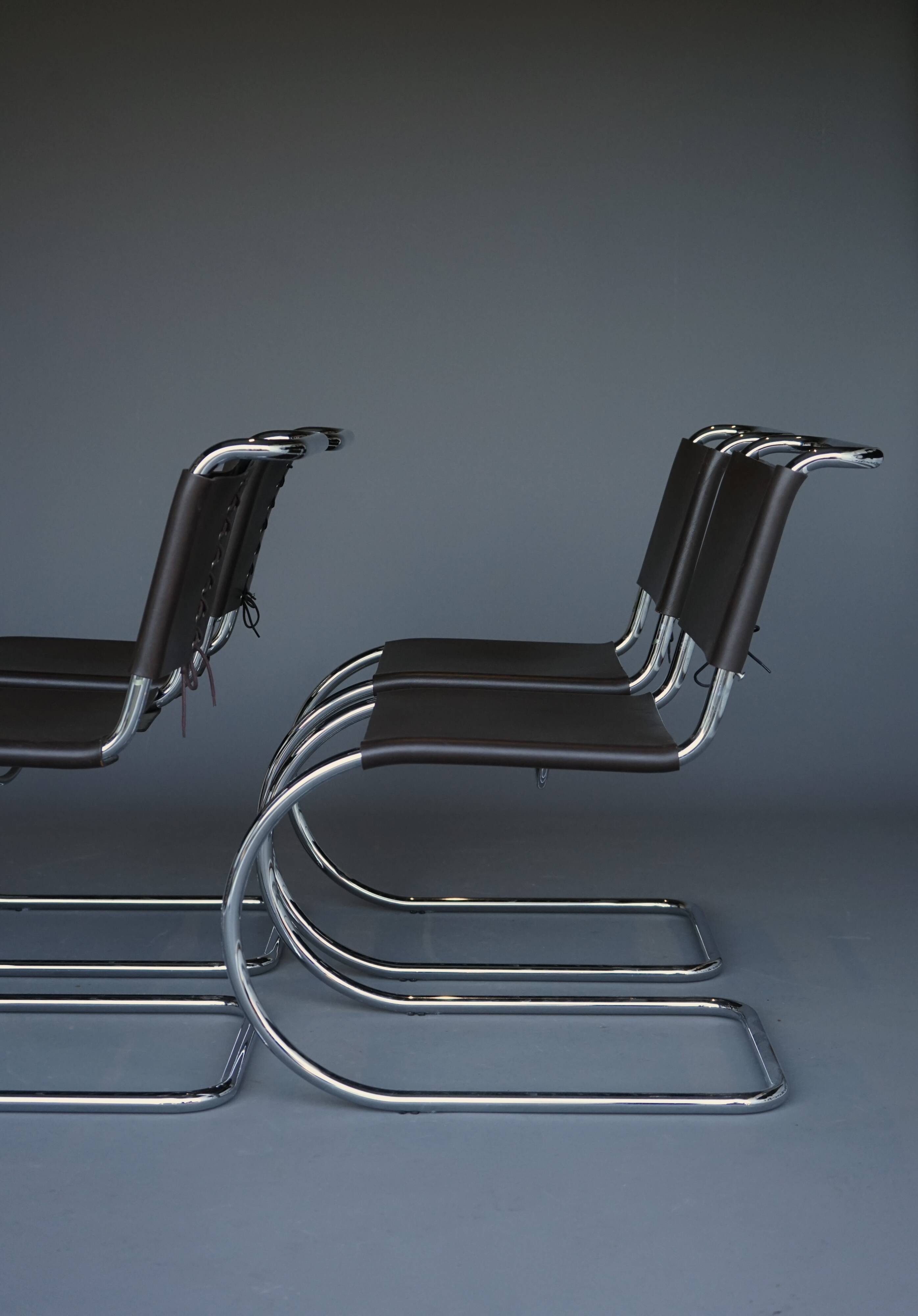 x4 Cantilever MR 10 chairs in the manner of Ludwig Mies van der Rohe.