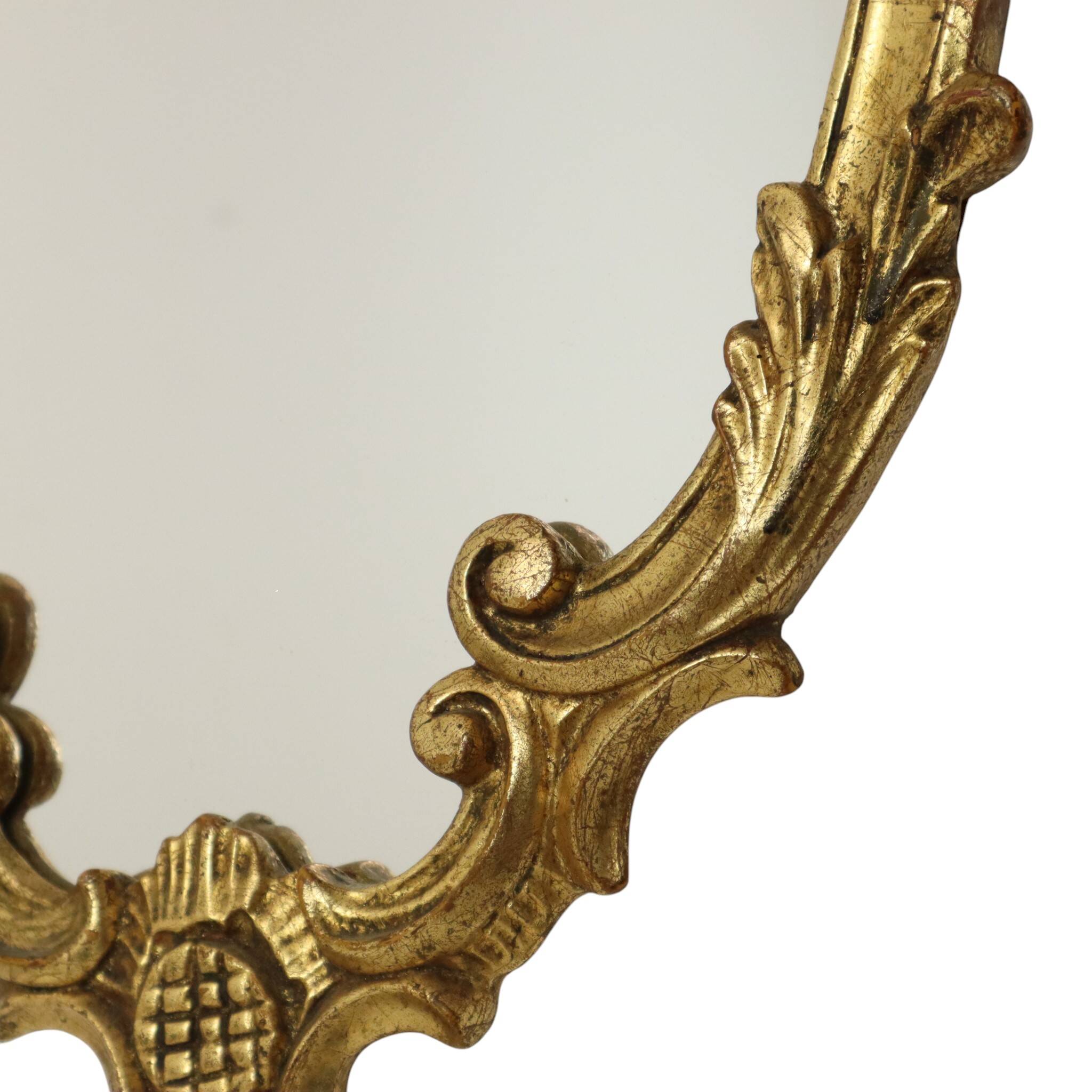 French Baroque-style gold-leaf gilded mirror with crest, 60 cm